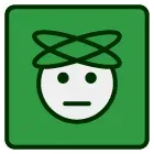 A white smiley face with a green headband on a green background.