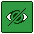 A green square with an eye and a cross through it.