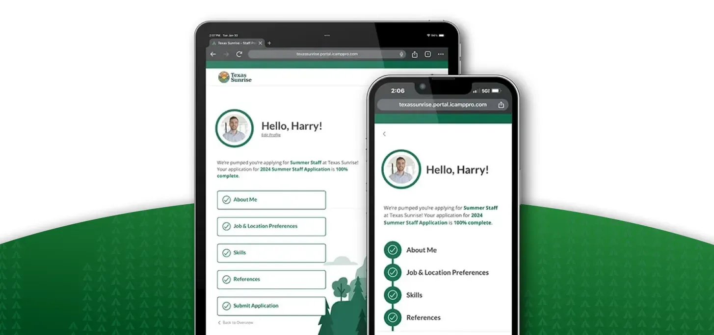 Two smartphones displaying a green-themed WhatsApp-style chat and contact screen