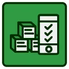 An icon of a stack of boxes on a green background.
