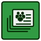 An icon of a group of people standing next to each other on a green background.