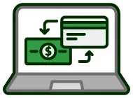 A laptop with a dollar bill and a credit card on it.