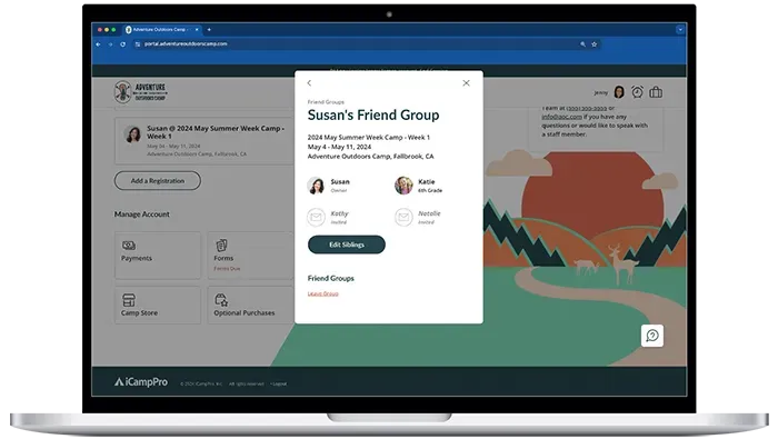 A laptop computer is open to a page that says `` susan 's friend group ''.