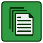 A stack of papers with lines on them in a green square.