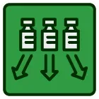 A green icon with three arrows pointing in opposite directions.