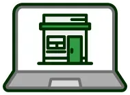 A laptop computer with an icon of a store on the screen.