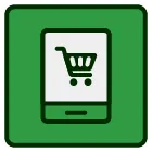 An icon of a shopping cart on a cell phone.