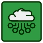 A green square with a cloud and rain on it.