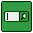 A green square with a white search bar and a magnifying glass.