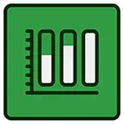 A green square with a ruler and a bar graph inside of it.