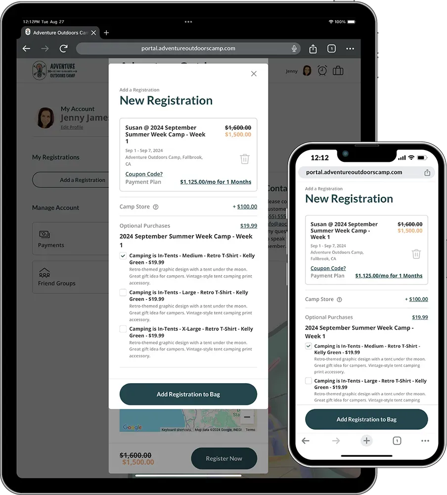 A tablet and a cell phone are displaying a new registration page.