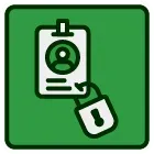 An icon of a badge with a padlock attached to it.