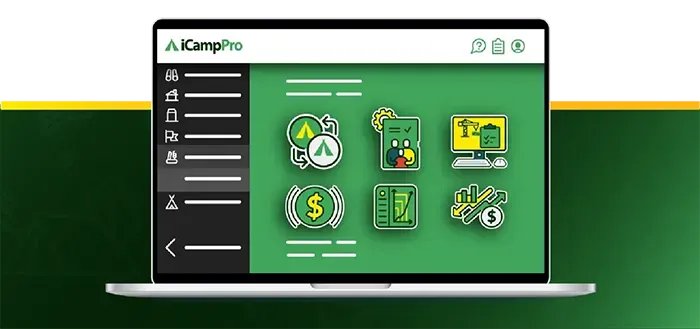 A laptop computer with a green screen and icons on it.