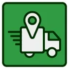 An icon of a delivery truck with a pin on it.