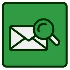 A magnifying glass is looking at an envelope in a green square.