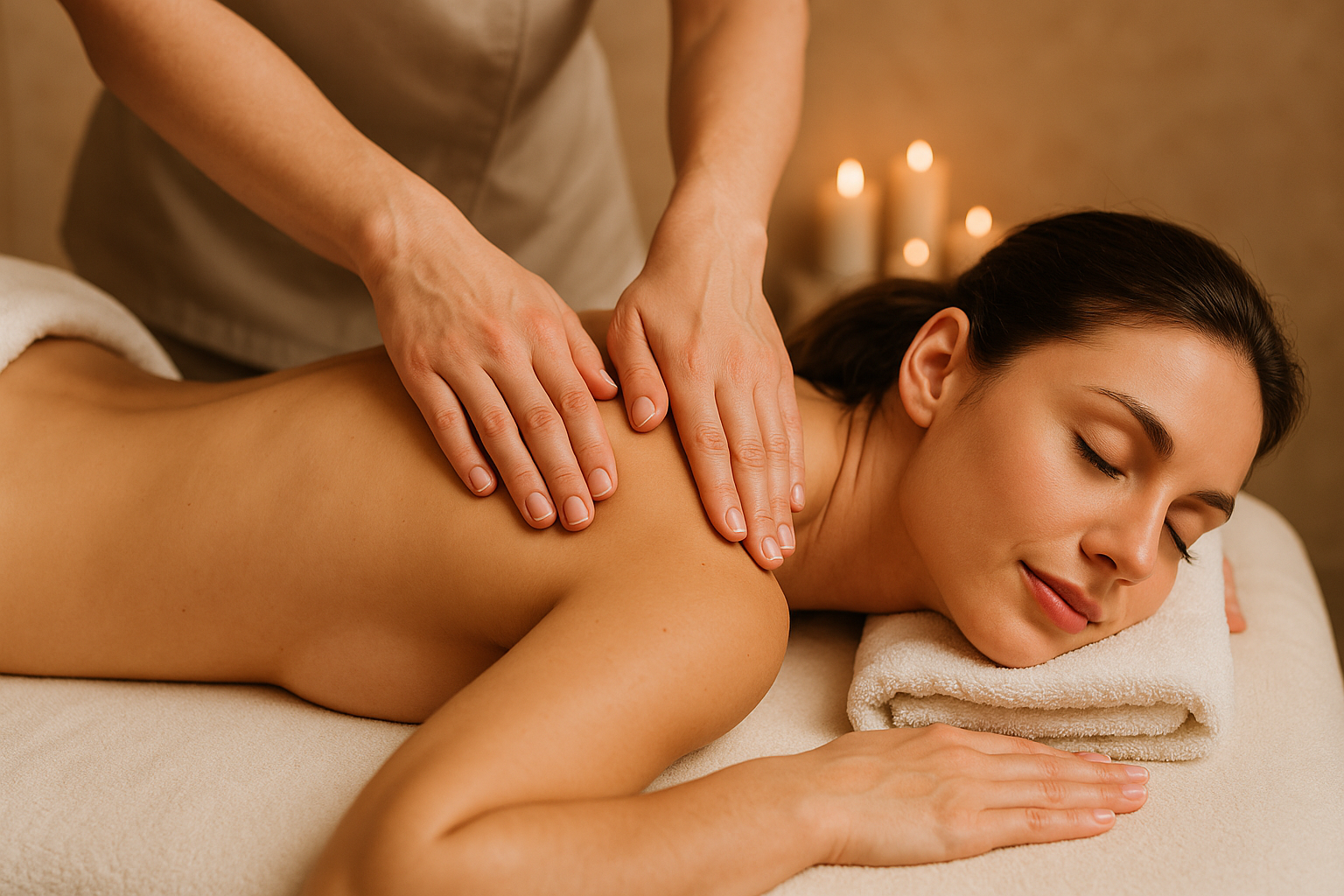 A woman is getting a massage on her back at a spa.