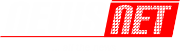 A red and white logo for a company called net