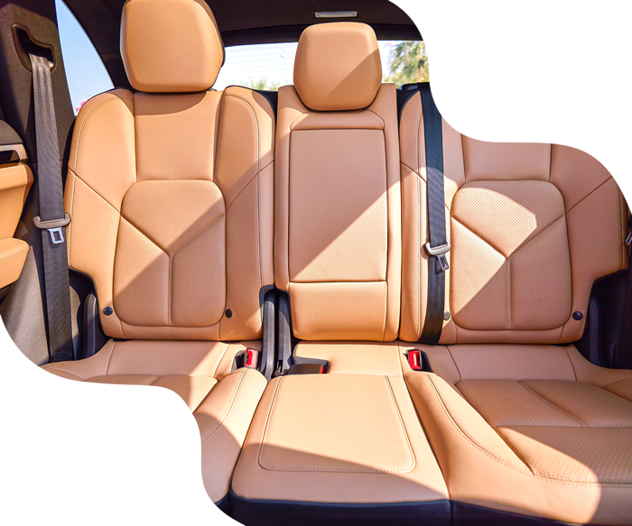 Tan leather car seats.