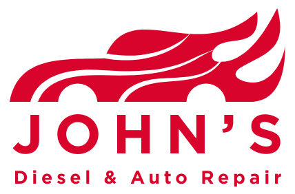 A red logo for john 's diesel and auto repair