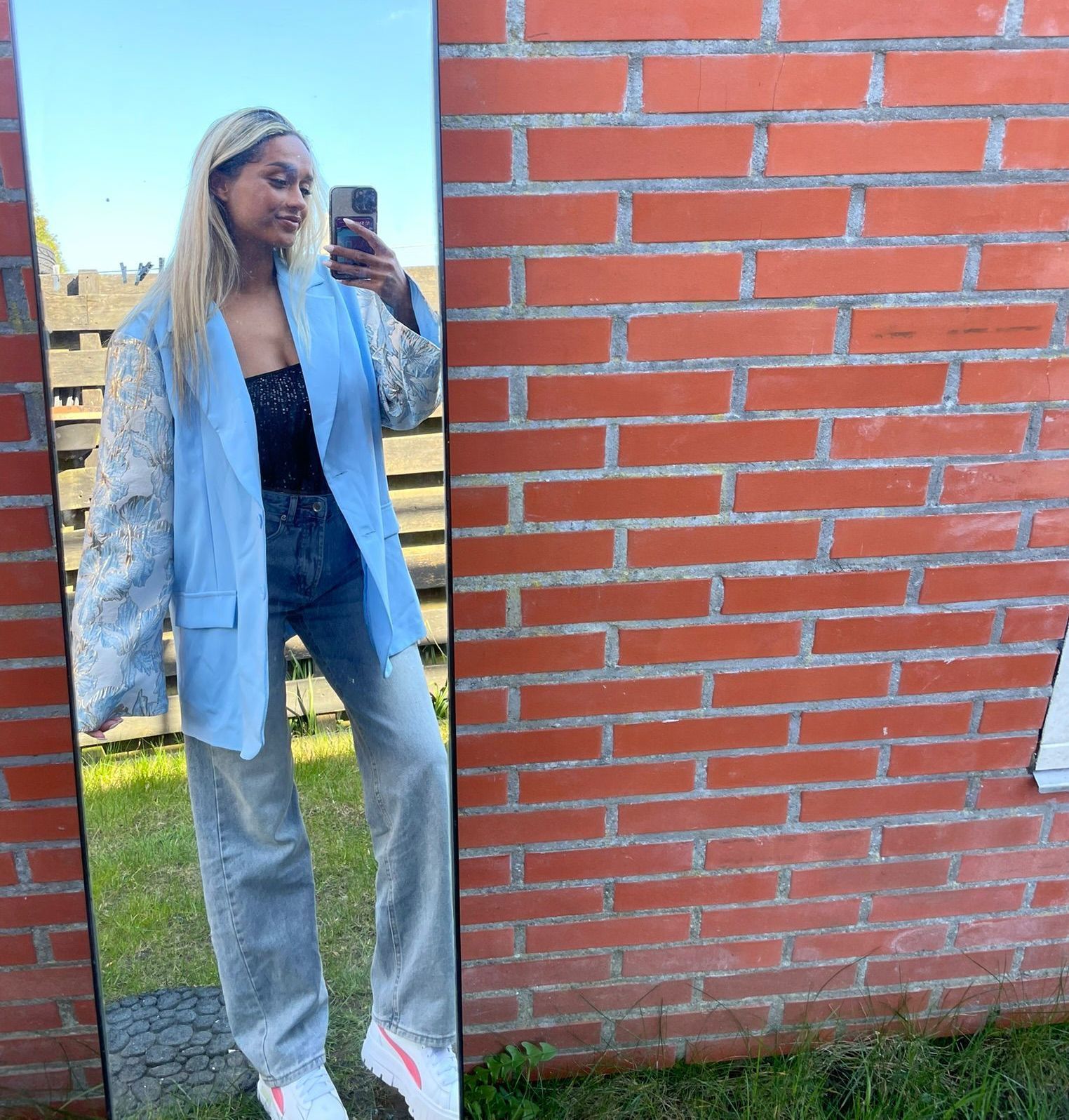 Blazer jacuard blauw