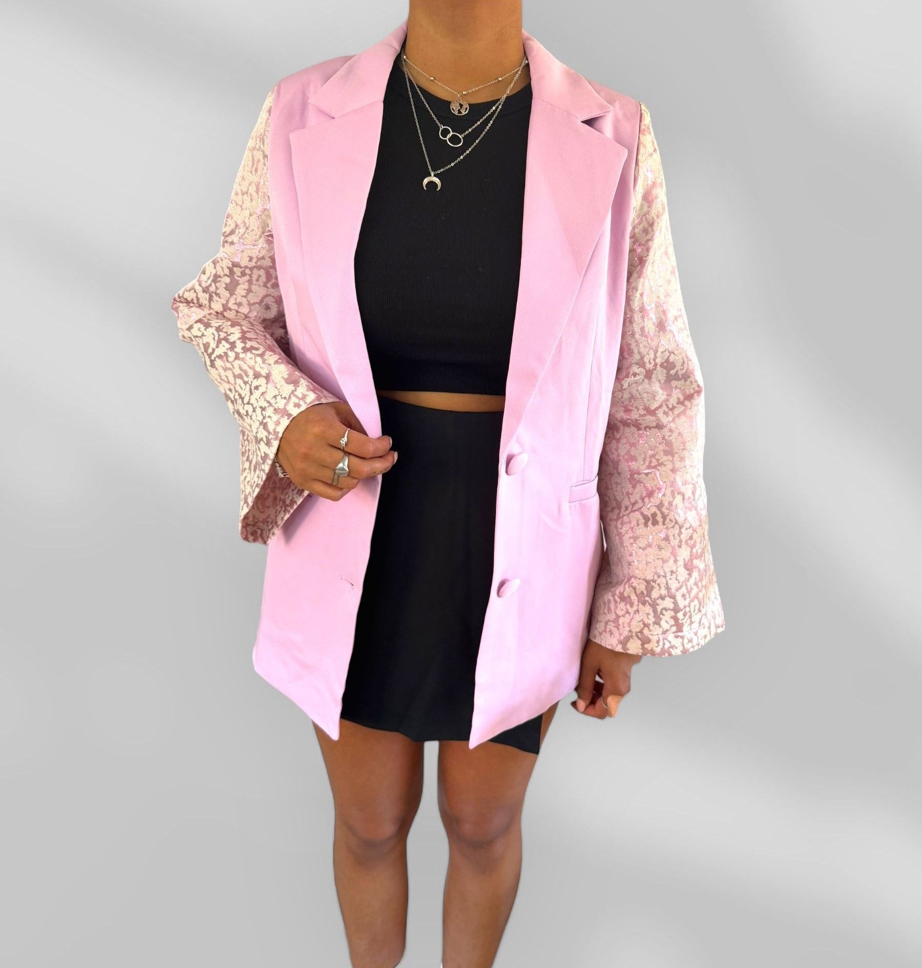 Blazer jacuard roze