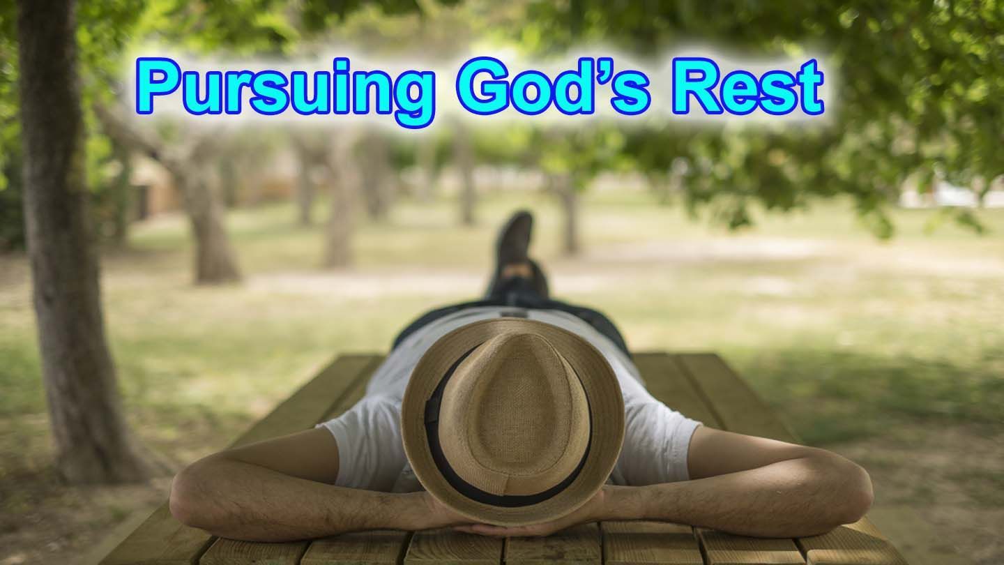 Person wearing hat lying on picnic table in a park, with text 