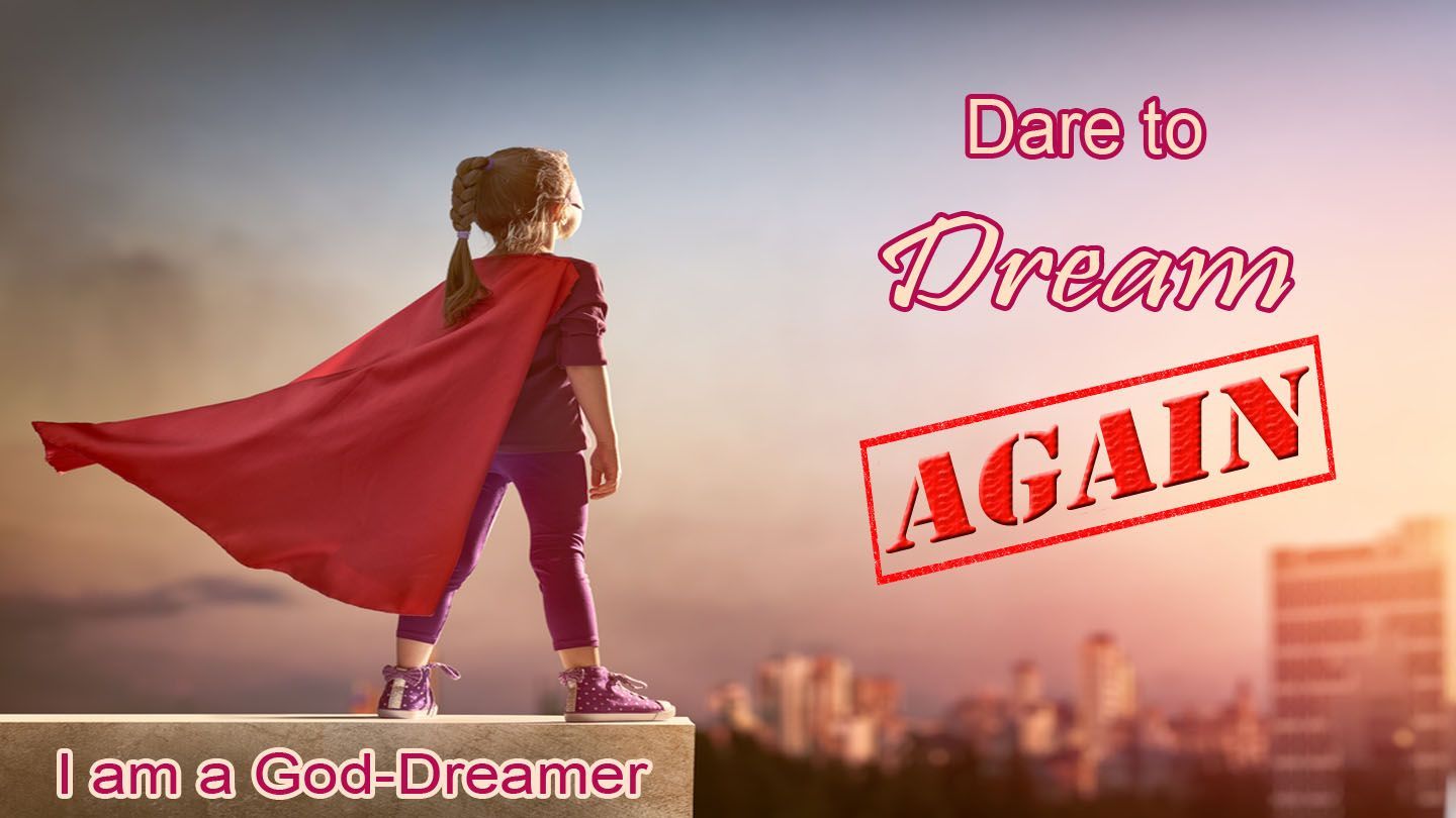 A child in a cape stands on a ledge, cityscape in the background; text reads 