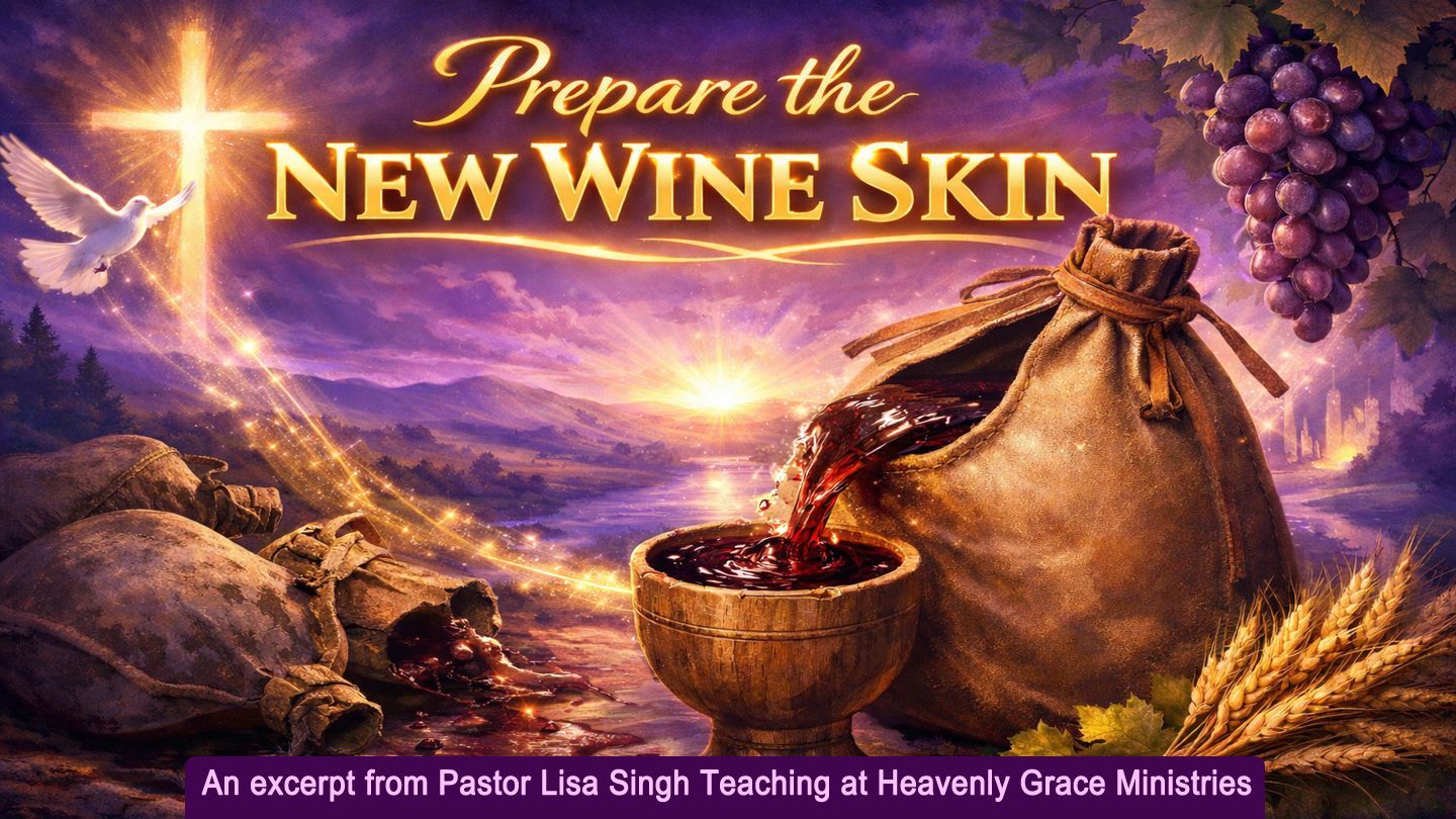 A person bathed in light on a mountaintop. Headline: 