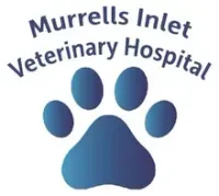 The murrells inlet veterinary hospital logo is a blue paw print.