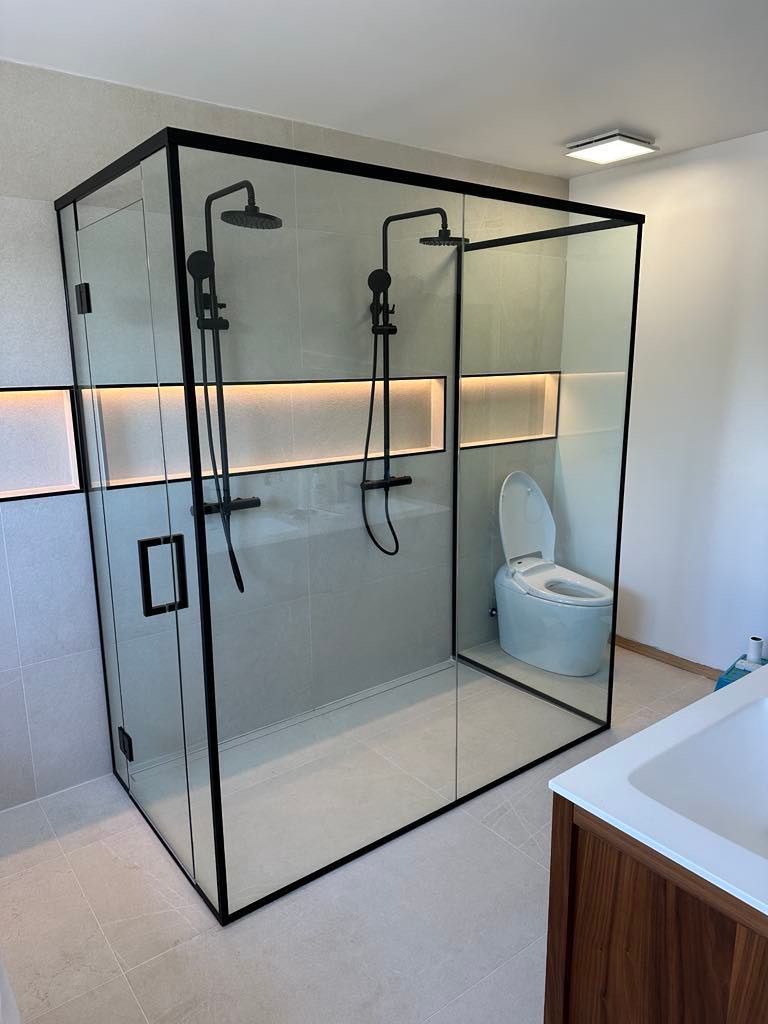 Une salle de bain avec douche à l'italienne et un WC.