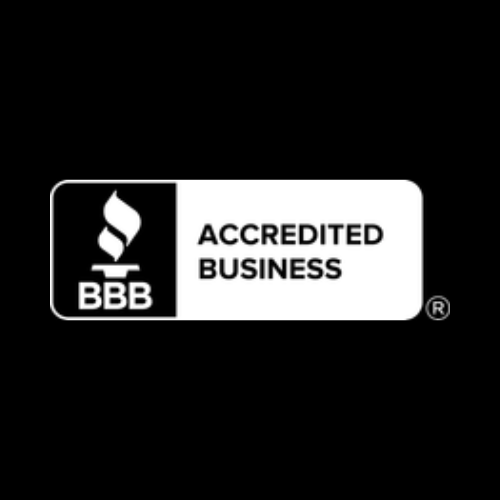The bbb logo is black and white and says accredited business.