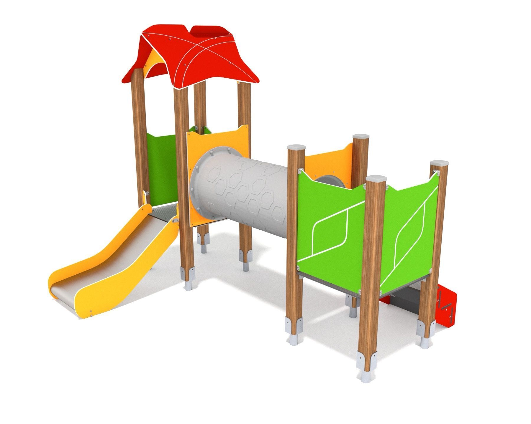 Play unit with slide and crawl bridge