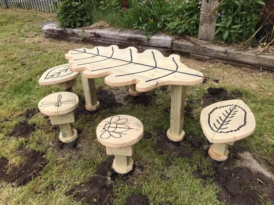 Circular Table and Nature Themed Stools