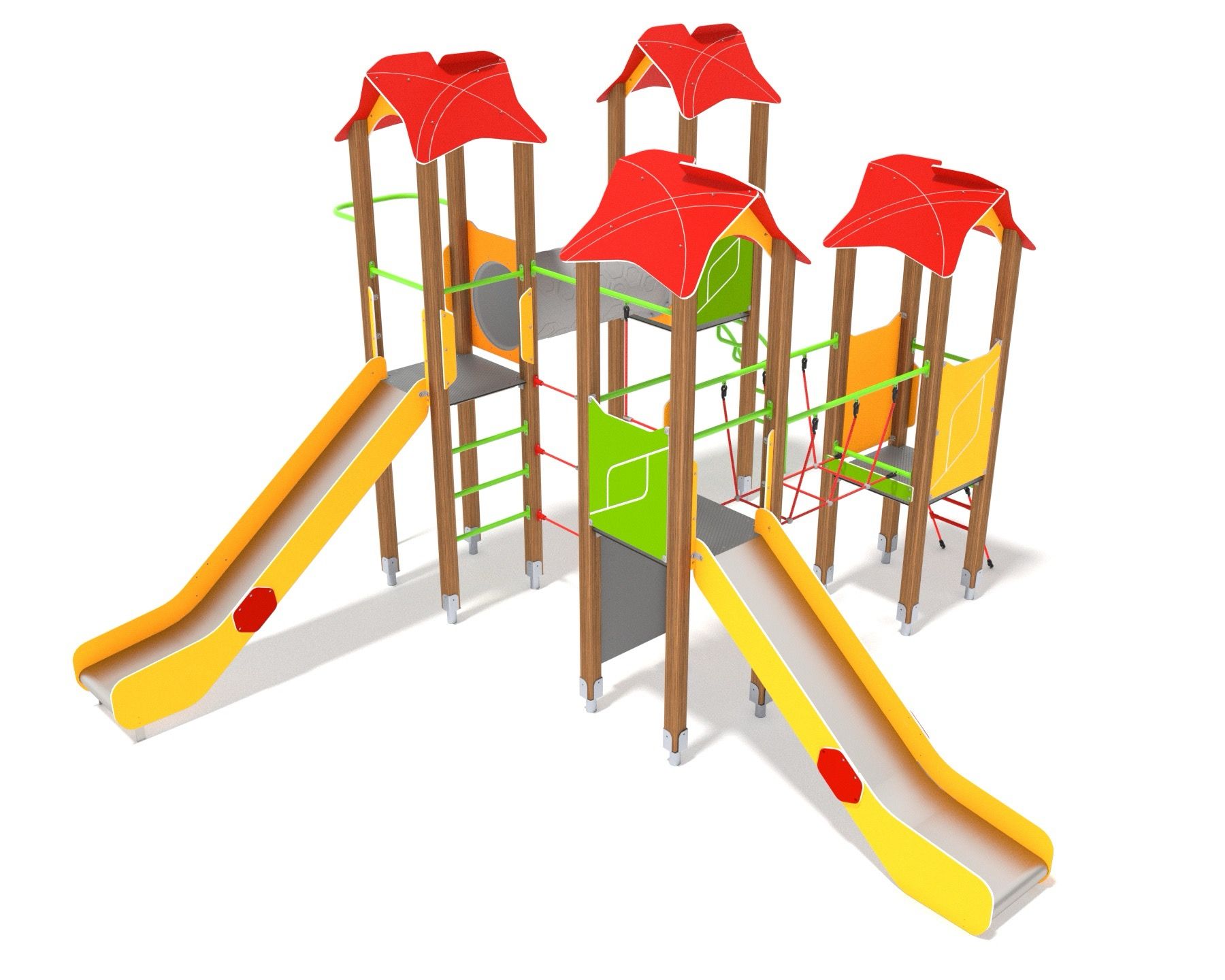 Play multi unit with slides and climbing nets