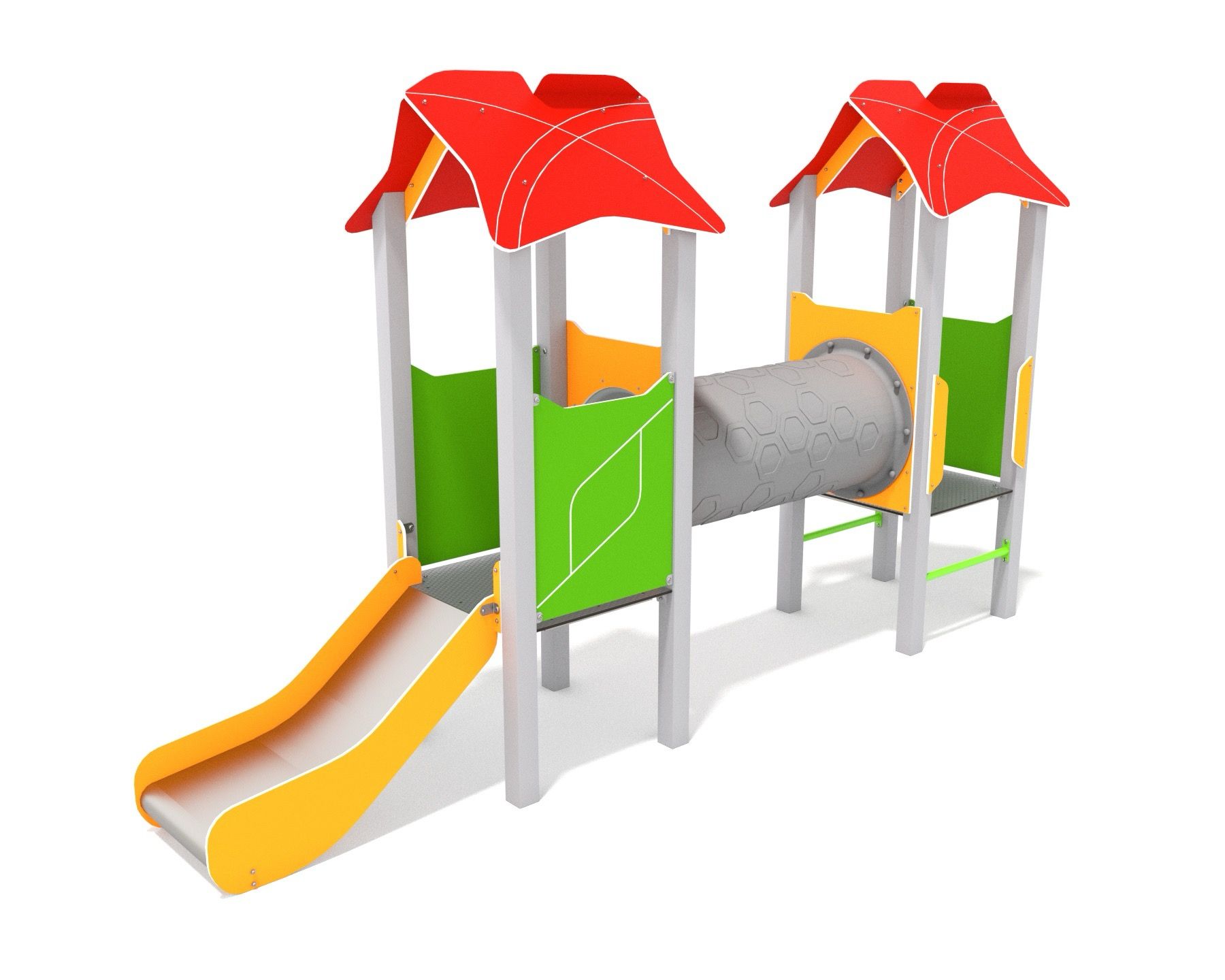 Play unit with slide and crawl tunnel