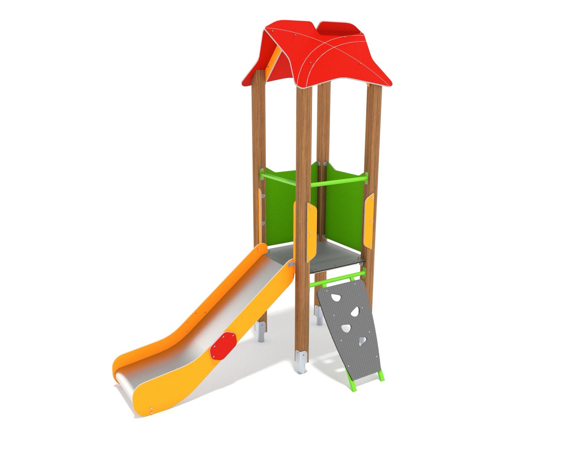 Play unit with slide and climbing ramp