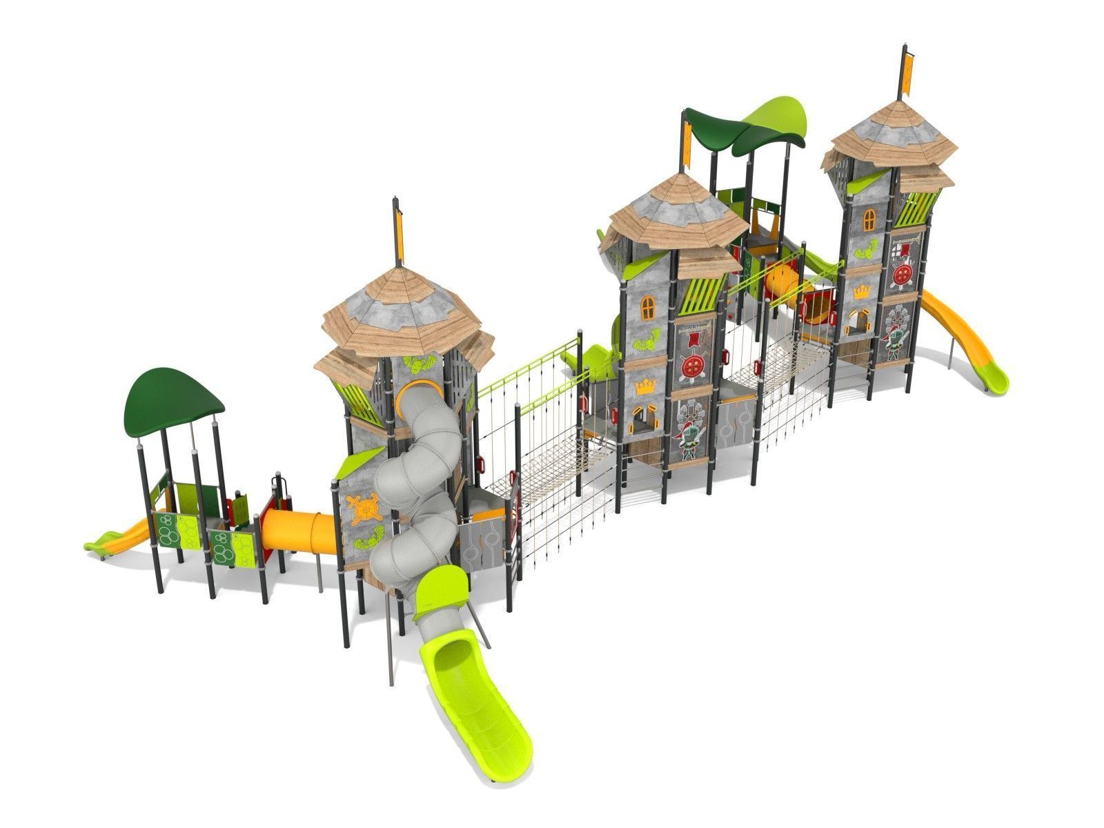 Mega castle multi unit with slides and rope bridges