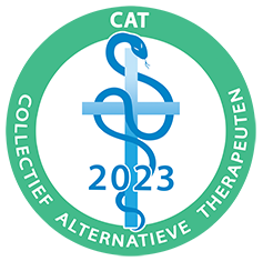 Groen rond CAT-logo met een blauw medisch symbool en