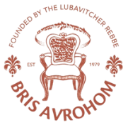 Bris Avrohom logo with a brown crown chair and circular text on a white background