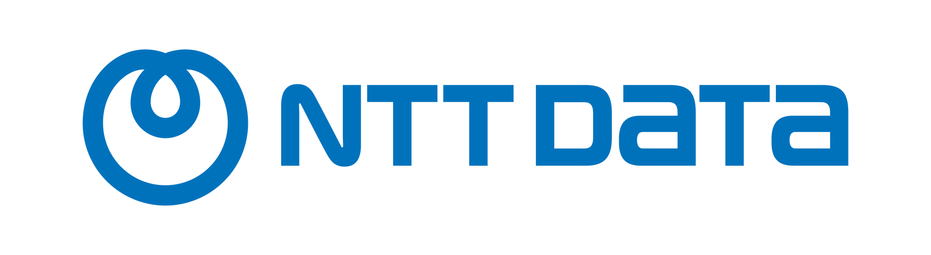 The ntt data logo is blue and white on a white background