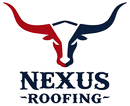 Nexus Roofing logo with a red and navy longhorn bull above the company name