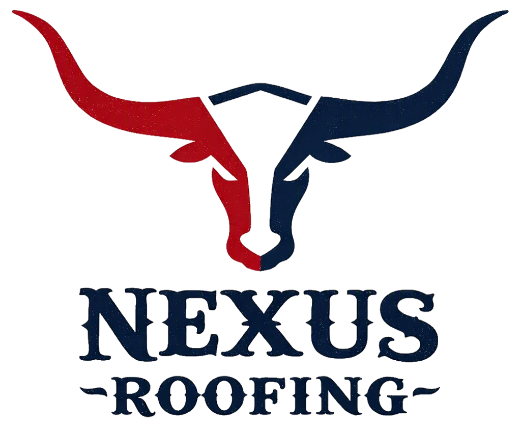 Nexus Roofing logo with a red and navy longhorn bull above the company name