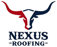 Nexus Roofing logo with a red and navy longhorn bull above the company name