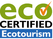 A logo for eco certified ecotourism with a check mark
