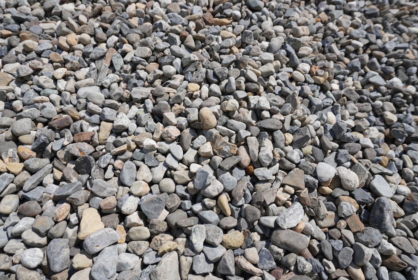 Pile of small gray and tan stones covering the ground