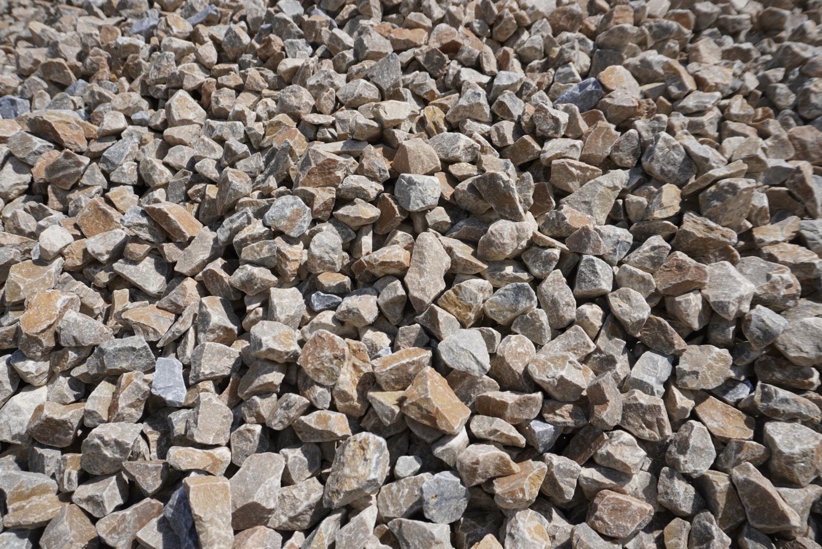 Pile of small gray and tan rocks covering the ground