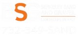 Logo for Berkeley Sand and Gravel with a large orange &ldquo;S&rdquo; and pale gray text on a white background