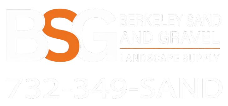 Logo for Berkeley Sand and Gravel with a large orange &ldquo;S&rdquo; and pale gray text on a white background