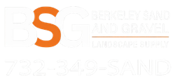 Logo for Berkeley Sand and Gravel with a large orange &ldquo;S&rdquo; and pale gray text on a white background