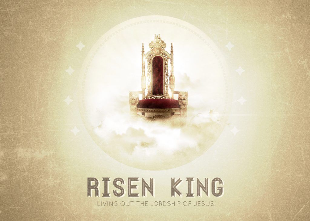 A picture of a throne with the words `` risen king '' written on it.